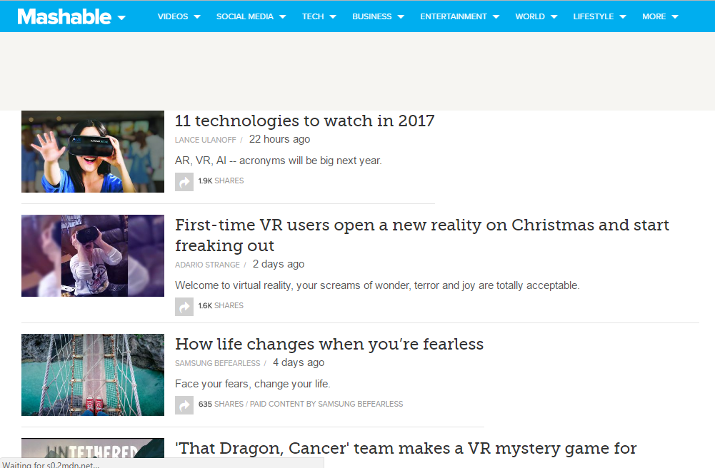 Mashable - Best Virtual Reality Websites
